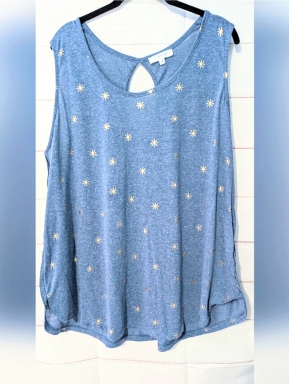 My Style Sleeveless Blue 💙 Golden Star-Print Tank Top Size 2X